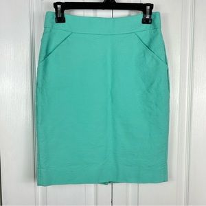 Jcrew, mint, green “the pencil skirt” mini skirt, size 0